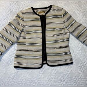 Nipon Boutique Striped Blazer - Black, White, Tan